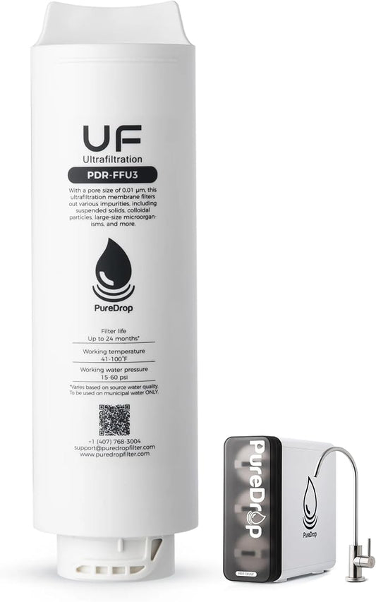 PureDrop PDR-FFU3 0.01μm Ultra-Filtration Membrane Replacement Filter Cartridge for PDR-3CUW Under Sink Water Filter System
