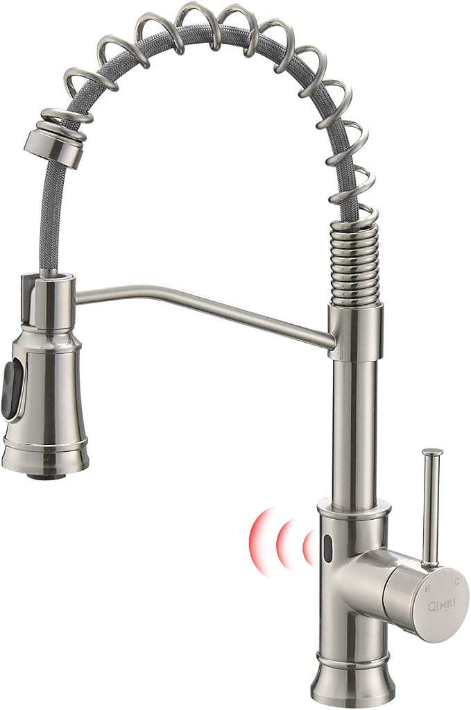GIMILI Smart Touchless Kitchen Sink Faucet with Pull Down Sprayer, Motion Sensor Activated Hands-Free Single Handle Kitchen Faucet Brushed Nickel