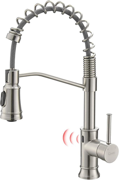 GIMILI Smart Touchless Kitchen Sink Faucet with Pull Down Sprayer, Motion Sensor Activated Hands-Free Single Handle Kitchen Faucet Brushed Nickel
