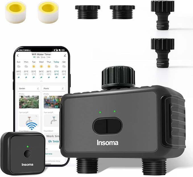 Smart Sprinkler Timer 2 Zone with Wi-Fi Hub, Automatic Irrigation System Controller for Lawns and Yard, Compatible with Alexa