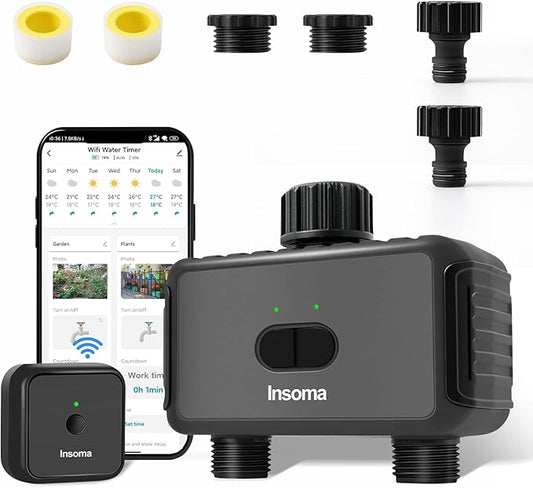 Smart Sprinkler Timer 2 Zone with Wi-Fi Hub, Automatic Irrigation System Controller for Lawns and Yard, Compatible with Alexa