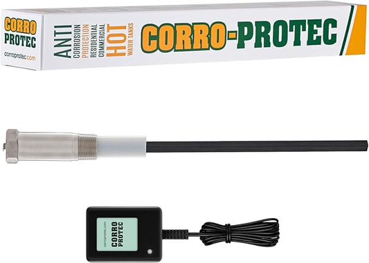 Corro-Protec Powered Anode Rod for Water Heater, 20-Year Warranty, Eliminates Rotten Egg/Sulfur Smell within 24 hours, Stops Corrosion and Reduces Limescale, Electrical Anode Rod Made of Titanium