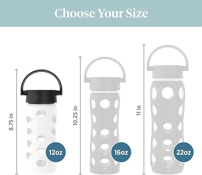 Lifefactory 12-Ounce BPA-Free Glass Water Bottle with Classic Cap and Protective Silicone Sleeve, Optic White