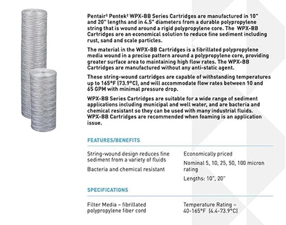 Pentair Pentek WPX100BB20P Big Blue Sediment Water Filter, 20-Inch, Polypropylene String-Wound Replacement Cartridge, 20" x 4.5", 100 Micron