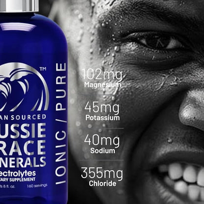 Aussie Trace Minerals - Magnesium Rich, Low Sodium, Complete Electrolyte Drops for Hydration, Energy & Recovery - 8oz / 240ml Liquid Supplement - Vegan, Keto Friendly