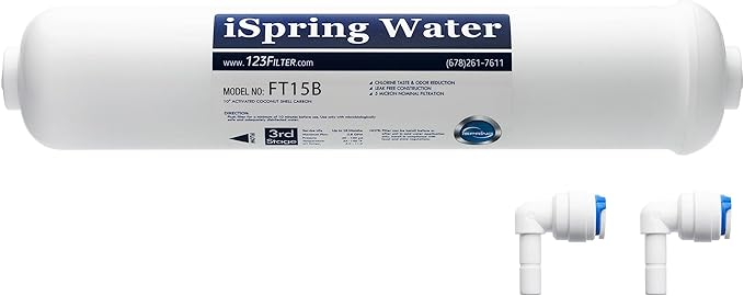iSpring FT15B Activated Post Carbon Water Filter Replacement Cartridge with Quick Connect for Countertop Reverse Osmosis RO System RCT600