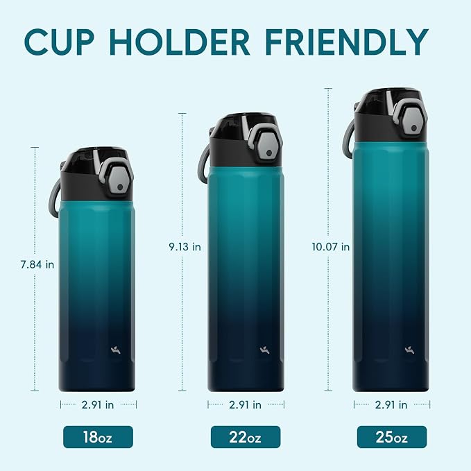 Konokyo FLOWPLAY 18oz Locking Push-Button Water Bottle with Silicone Spout,Leak-Proof,18/8 Stainless Steel Double-Wall Vacuum Insulated for Sports and Travel,BPA-Free,Sea