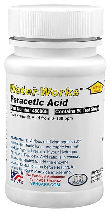 Industrial Test Systems WaterWorks 480065 Peracetic Acid Test Strip, 32 Seconds Test Time, 0-100 ppm Range (Pack of 50)