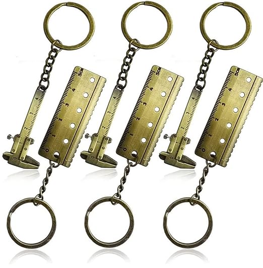 Mini Keychain, 6-Pack Zinc Alloy Pocket-Sized Measuring Tool with 3D Movable Key Chain Precision Miniature Pocket Vernier Caliper Keyring