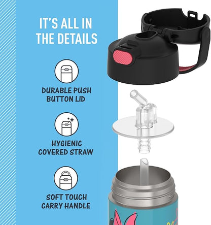 THERMOS FUNTAINER Water Bottle with Straw - 12 Ounce - Kids Stainless Steel Vacuum Insulated Water Bottle with Lid, Minnie Mouse