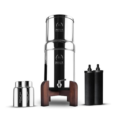 Phoenix Gravity 2.25G Water Filter System with Teak Stand & Fluoride Filter