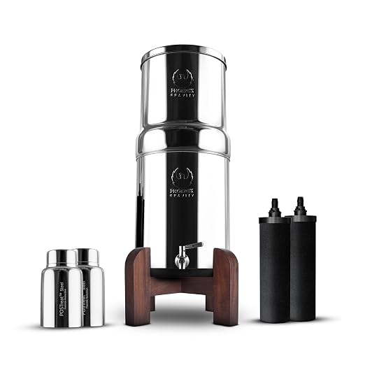 Phoenix Gravity 2.25G Water Filter System with Teak Stand & Fluoride Filter