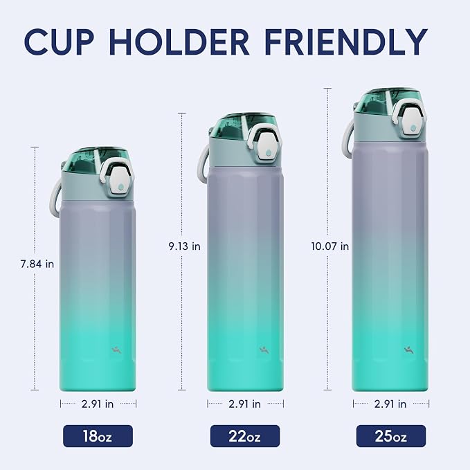 Konokyo FLOWPLAY 25oz Locking Push-Button Water Bottle with Silicone Spout,Leak-Proof,18/8 Stainless Steel Double-Wall Vacuum Insulated for Sports and Travel,BPA-Free,Oasis