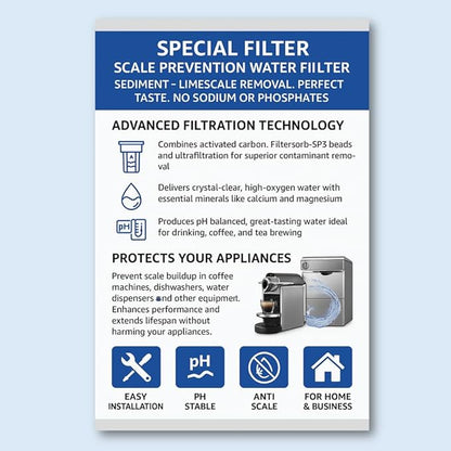 Special Filter 10in (SP 510-R) – Scale Prevention Cartridge – Removes Chlorine, Limescale, Odor – pH Balanced, No Sodium, No Phosphates – Coffee, Tea, Drinking Water Filter