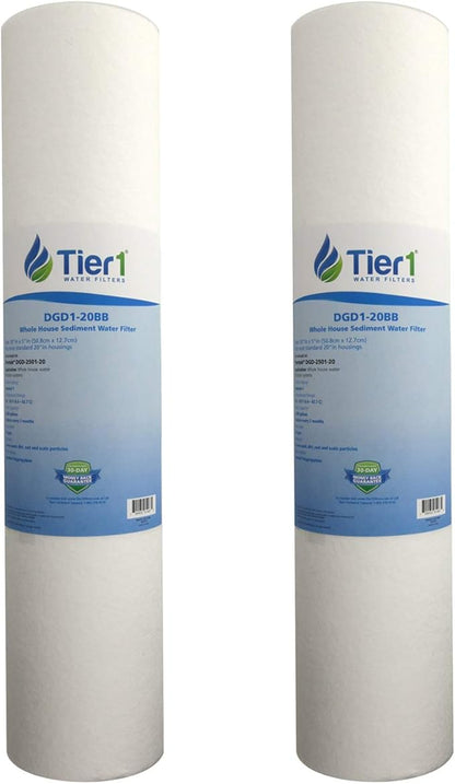 Tier1 1 Micron 20x4.5 Water Filter | Spun Wound Polypropylene Whole House Cartridge | Replacement for Pentek DGD-2501-20, 155360-43, P1-20BB | Sediment & Rust Filtration | 4.5 x 20 Water Filter (2pk)