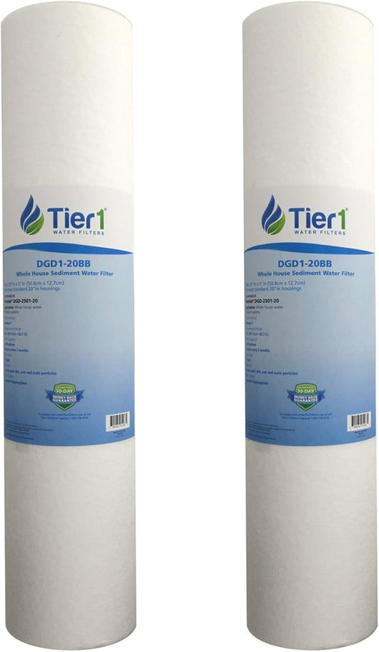 Tier1 1 Micron 20x4.5 Water Filter | Spun Wound Polypropylene Whole House Cartridge | Replacement for Pentek DGD-2501-20, 155360-43, P1-20BB | Sediment & Rust Filtration | 4.5 x 20 Water Filter (2pk)