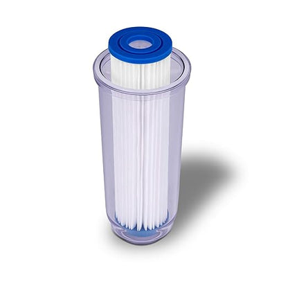 10" Clear Standard Transparent Whole House Water Filter System with Presser Relief Button, 3/4” Inlet/Outlet Brass Port & 5 Micron Pleated Sediment Water Cartridge, Meets NSF Standards & Regulations