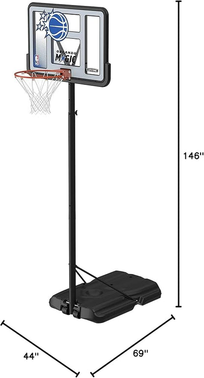 Lifetime NBA Orlando Magic Portable Basketball Hoop, Adjustable Height 7.5-10 Ft, 44 Inch Shatterproof Fusion Backboard, Base with Wheels