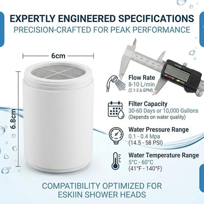 Compatible with Eskin Shower Filter,Replacement Filter Cartridge For Eskiin Shower Head,Removes Hard Water & Chlorine,Improves Water Softening and Filtration(2Pack)