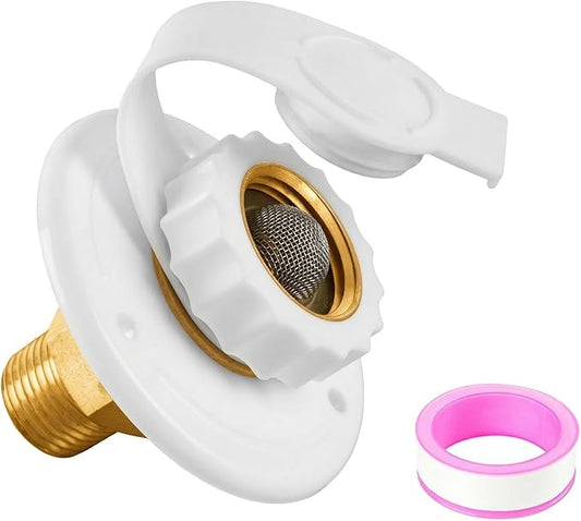 RV City Water Inlet With Check Valve - Lead-Free Brass 3/4 NH Female to 1/2 NPT Male Connection, Ideal RV Water Fill Replacement Flange