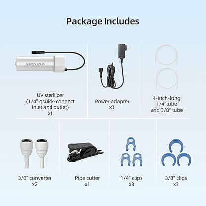 MIZUDO LED UV Water Filter for Under Sink Water Filter System and RO System, Reduce up to 99.9% of Harmful Substances, FCC Certified, Stainless Steel, Mercury-Free for 800GPD RO Max