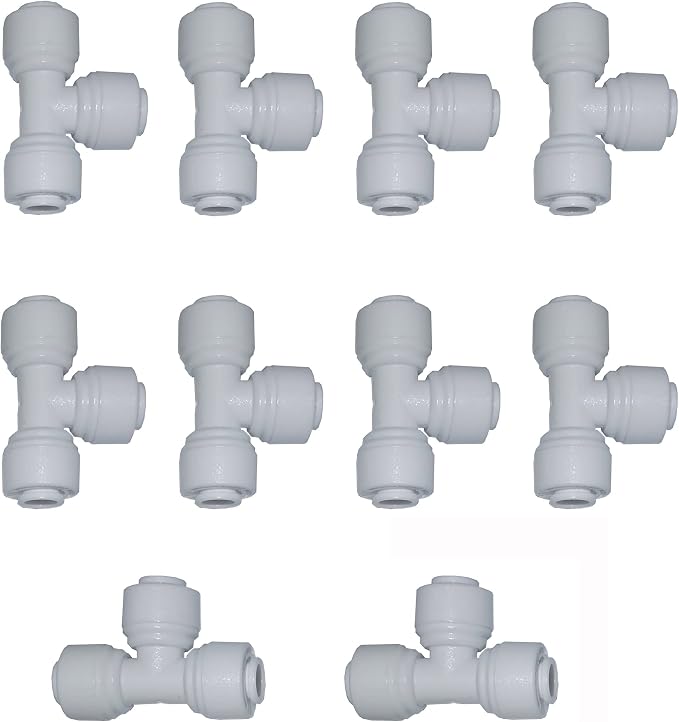 Malida 1/4" Tee 3 Way Tube Quick Connect Push Fit RO Water Reverse Osmosis System set of 10