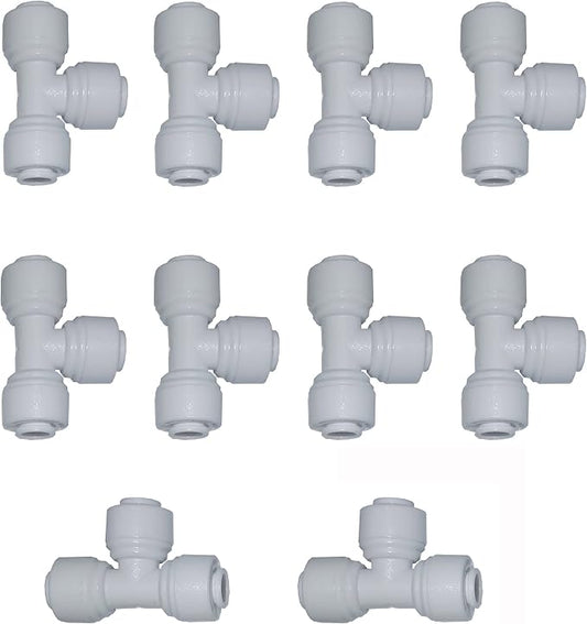 Malida 1/4" Tee 3 Way Tube Quick Connect Push Fit RO Water Reverse Osmosis System set of 10