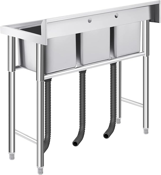 Garvee Stainless Steel 3 Compartment Commercial Sink, 11x19 Inch Basins with 2 Drainboards, NSF Certified Undermount Utility Sink for Restaurant Kitchen Bar