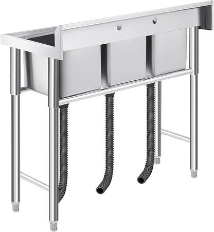 Garvee Stainless Steel 3 Compartment Commercial Sink, 11x19 Inch Basins with 2 Drainboards, NSF Certified Undermount Utility Sink for Restaurant Kitchen Bar