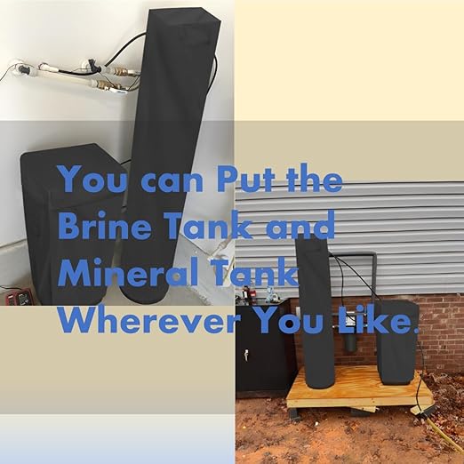 Water Softeners Cover for Outside Units,Filter Tank(14’’D×64’’H)+Brine Tank(16''D×44''H),Water Softener Cover Outdoor,All-Weather Protection,Black