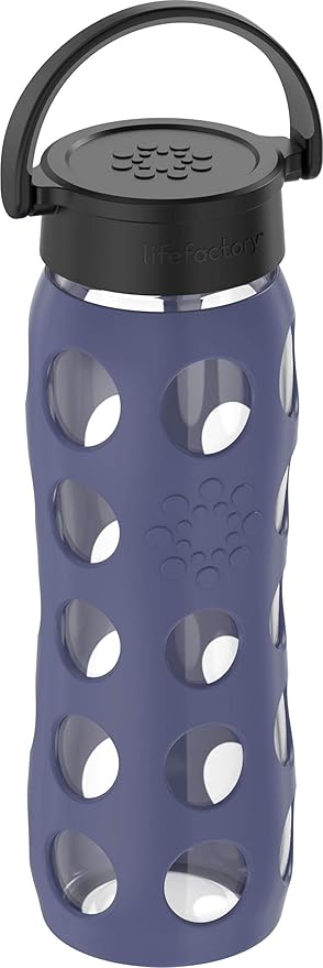Lifefactory Classic Cap, Dusty Purple 22-Ounce Glass Water Bottle with Protective Silicone Sleeve, 22 Ounce,LG4311BDP4