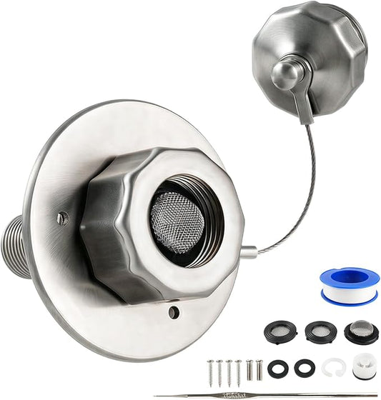 All Metal RV City Water Inlet With Check Valve - Durable Replacement Water Fill Connection for Camper, Motorhome, Trailer, Marine