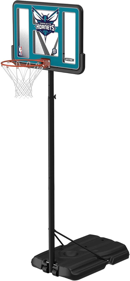 Lifetime NBA Charlotte Hornets Portable Basketball Hoop, Adjustable Height 7.5-10 Ft, 44 Inch Shatterproof Fusion Backboard, Base with Wheels
