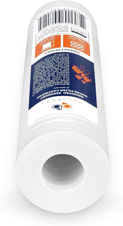 Aquaboon 5 Micron 10 x 2.5 Grooved Sediment Water Filter Replacement for Whole House Filter Cartridge Compatible with AP110, WHKF-GD05, CFS110, 25-Pack