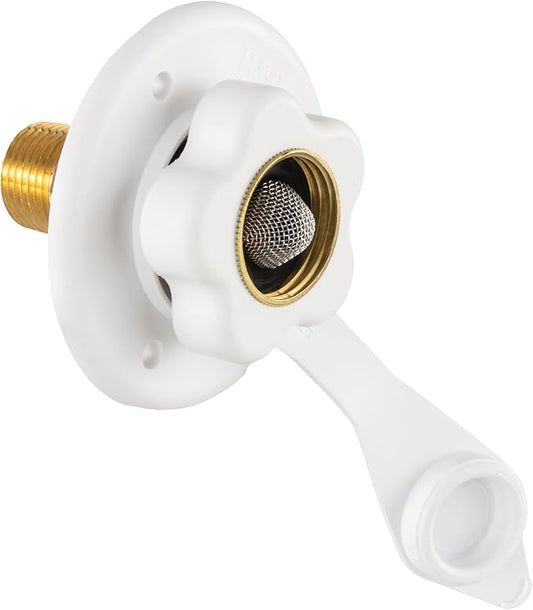 RecPro RV White City Water Fill Inlet Flange Brass with Check Valve | Made in America (No Hose Elbow)