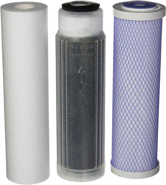 CFS RODI 10" Filter Kit Sediment, Carbon & Color Changing DI Resin | RODI Filter Kit 10" Sediment Filter Carbon Block & Color Changing Mixed Bed DI Resin Cartridges Compatible with Aquatic Life