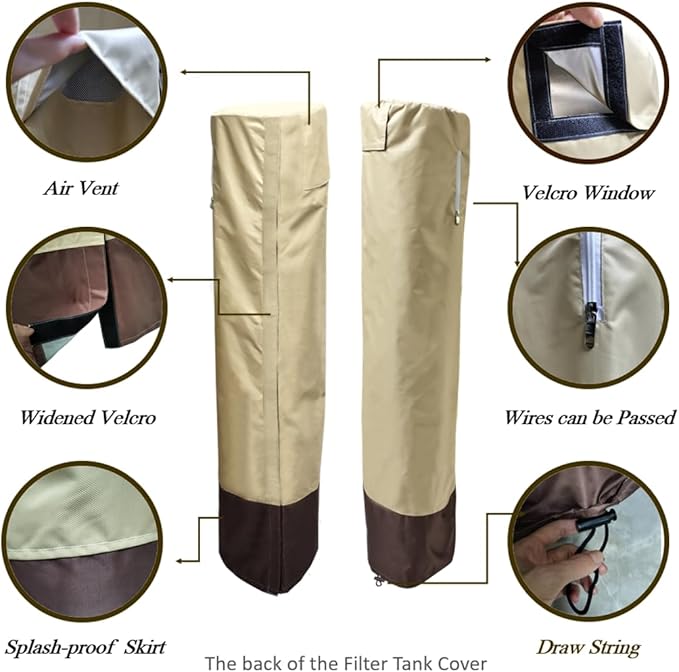 Water Softener Covers for Outside Units,16''D×44'',H,14''D×64''H Double Layer Water Softener Cover Outdoor,All-Weather Protection,Waterproof Cover for Water Softener Outside,Beige&Tan