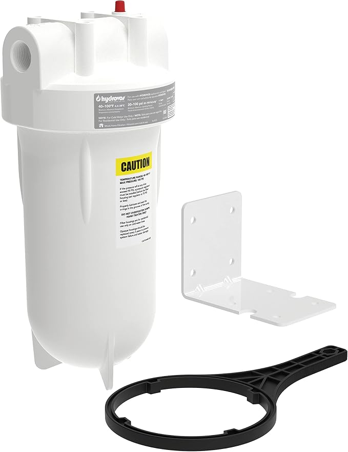 HYDROVOS 10" x 4.5" Large Capacity Whole House Water Filter Housing, NSF Certified, 1” NPTF Port, Pressure Relief Button, Reduces Sediment, 10-Inch Universal Housing for Well and City Water