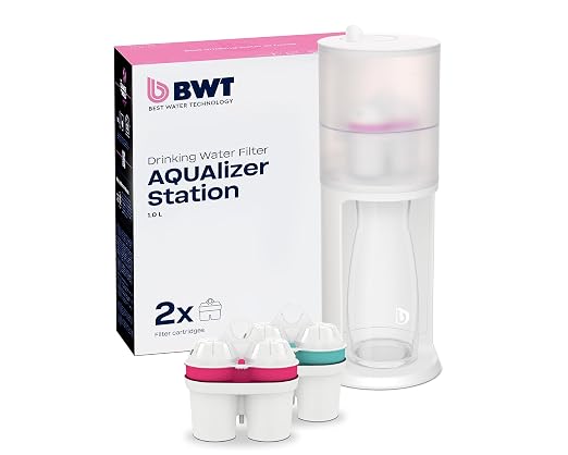 BWT Table Water Filter AQUAlizer Station | Advantage Pack with 2 Filter cartridges and Additional Glass Carafe
