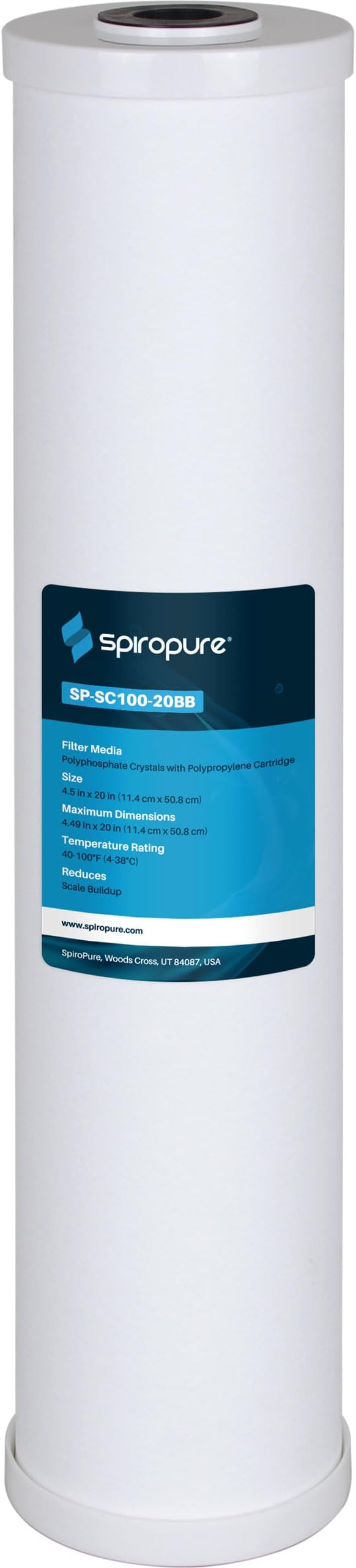 SpiroPure 20x4.5 Hard Water Filter Salt Free Softener Descale Polyphosphate