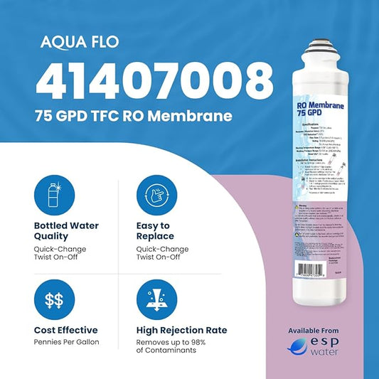 Aqua Flo 41407008 Quick Change RO Membrane – 75 GPD TFC Filter for Aqua Flo Platinum QCRO 4-Stage Systems – Reduces TDS, Easy Twist-Lock Installation