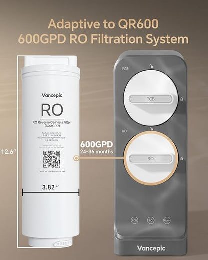 Vancepic RO Reverse Osmosis Filter Replacement for QR600 Under Sink Water Filter System, 0.0001 Micron, 24 Months Filter Life, 1 Pack