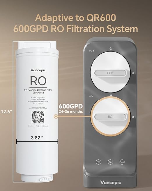 Vancepic RO Reverse Osmosis Filter Replacement for QR600 Under Sink Water Filter System, 0.0001 Micron, 24 Months Filter Life, 1 Pack