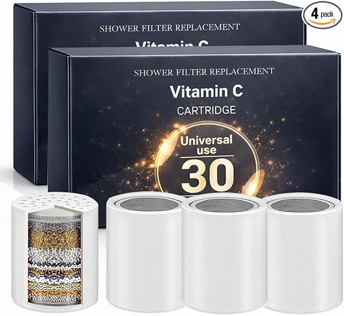 Bath Beyond 30-Stage Shower Filter Replacement Cartridge (Pack of 4) Shower Filter w/Vitamin C for Hard Water - Shower Water Filter Removes Chlorine Fluoride/Improves Condition of Your Skin, Hair