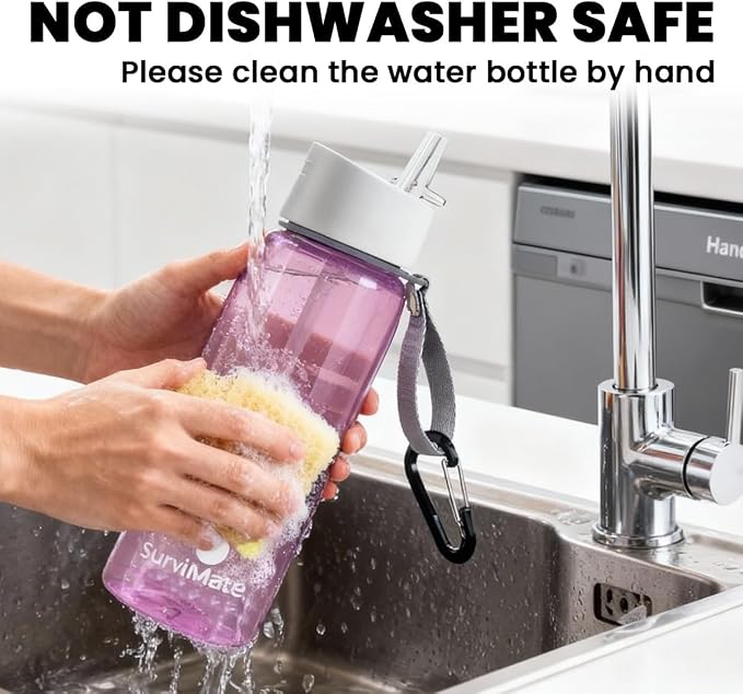 Survimate 5-Stage 0.01μm Ultra-Filtration Filtered Water Bottle, BPA-Free Material, NSF/ANSI 42 Certified, Portable Water Filter Bottle for Survival, Camping, Hiking, and Emergency Use