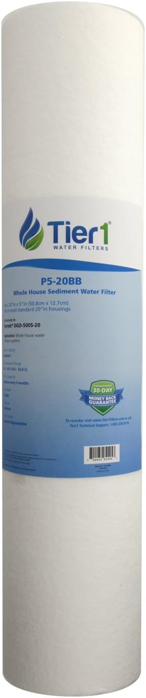 Tier1 5 Micron 20x4.5 Water Filter | Spun Wound Polypropylene Whole House Sediment Pre-Filter Cartridge | Replacement for Pentek DGD-5005-20, SDC-45-2005 | 4.5 x 20 Water Filter Cartridge