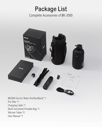BKLES Water Filter Camping – Electric Portable Water Purifier Survival, 0.01 Micron, 6-Stage Water Filtration System Survival with Emergency Lighting for Hiking, Backpacking, Travel – BK-2000