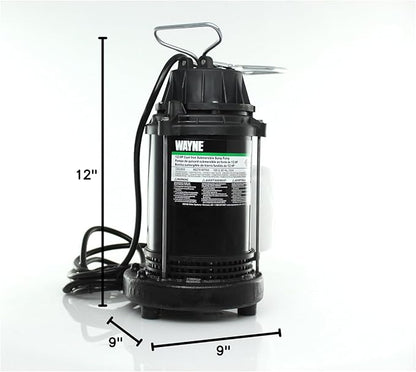 WAYNE CDU800 1/2 HP Submersible Sump Pump – Cast Iron & Stainless Steel, Vertical Float Switch, 5,100 GPH, 3-Year Warranty