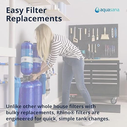 Aquasana Whole House Max Flow Water Filter | 1,000,000 Gallons | Salt-Free Softener Alternative | Carbon & KDF | Long-Lasting Pre-Filter | Reduce 97% Chlorine, Sediment & Scale | Rhino WH-1010-CT-LM