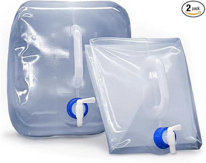 EvaClean Collapsible Water Containers with Spigot 5.3 Gal - Portable, Reusable - BPA Free, Foldable, Leak-Proof Camping Water Jug for Outdoors, Hiking, Survival Kit, and Emergency Preparedness 2-pack